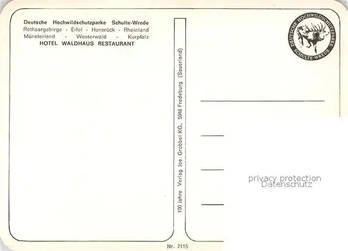 AK / Ansichtskarte Eifel_Region Dt Hochwildschutzparke Schulte Wrede Hotel Waldhaus Restaurant Eifel Region