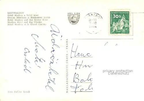 AK / Ansichtskarte Gottwaldov_Tschechien Hotel Moskva Gottwaldov Tschechien