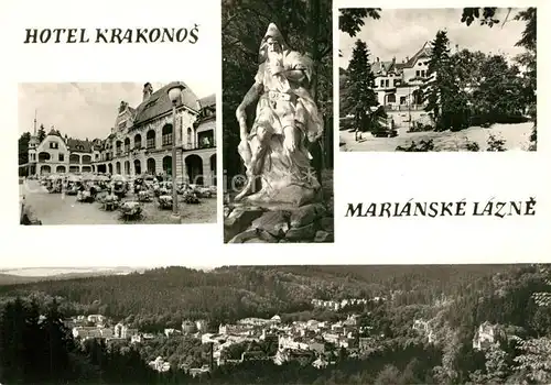 AK / Ansichtskarte Marianske_Lazne Hotel Krakonos Statue Stadtpanorama Marianske_Lazne