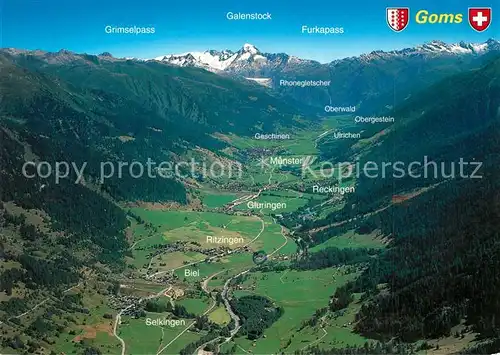 AK / Ansichtskarte Goms_VS Blick ins Tal Alpenpanorama Fliegeraufnahme Goms_VS