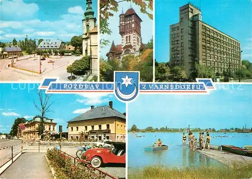 AK / Ansichtskarte Varnsdorf Namesti Vyletni restaurace Hradek Skola Internat Celni prechod Koupaliste Varnsdorf