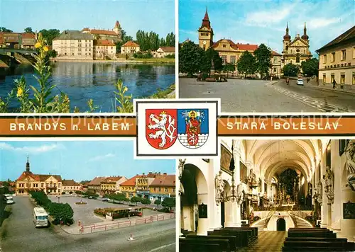 AK / Ansichtskarte Brandys_nad_Labem Stara_Boleslav Teilansichten Platz Kirche Innenansicht Wappen Brandys_nad
