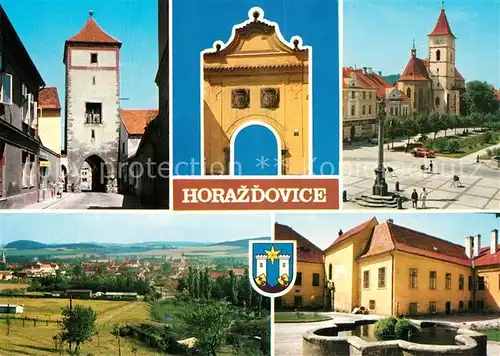 AK / Ansichtskarte Horazdovice Ortsmotive Tor Kirche Schloss Panorama Horazdovice