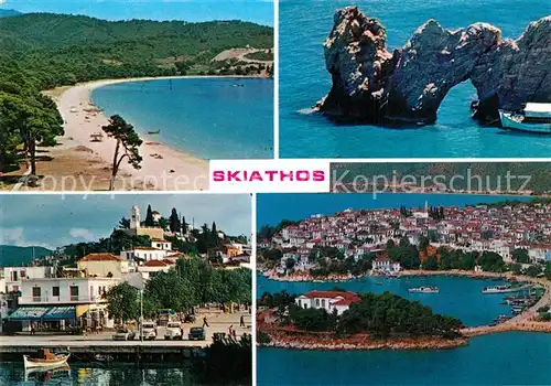 AK / Ansichtskarte Skiathos Kuestenpanorama Strand Hafen Fliegeraufnahme Skiathos