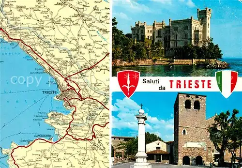 AK / Ansichtskarte Trieste Gebietskarte Castello di Miramare Cattedrale di San Giusto Trieste