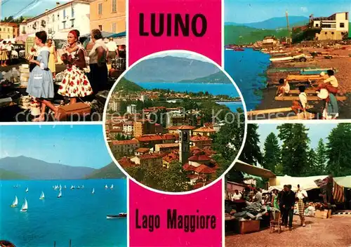 AK / Ansichtskarte Luino_Lago Maggiore Markt Strand Segelpartie Luino_Lago Maggiore