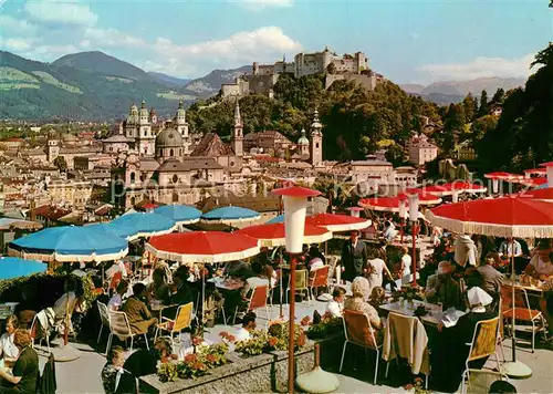 AK / Ansichtskarte Salzburg_Oesterreich Terrasse Cafe Winkler mit Festung Salzburg_Oesterreich