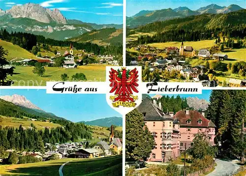 AK / Ansichtskarte Fieberbrunn_Tirol mit Wildem Kaiser Wildseeloder Leoganger Steinberge und Schlosshotel Rosenegg Fieberbrunn Tirol