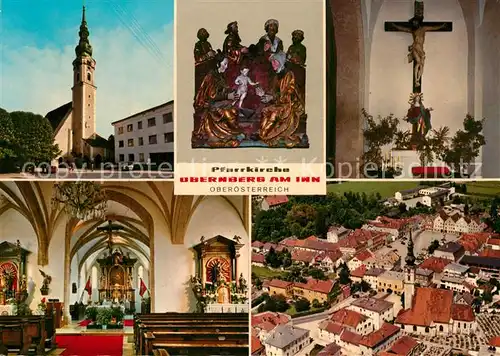 AK / Ansichtskarte Obernberg_Inn Abendmahl Pfarrkirche mit Skulptur Anna Selbdritt Fliegeraufnahme Obernberg Inn