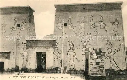 AK / Ansichtskarte Assuan Tempel von Philae Relief grosser Pylon Assuan