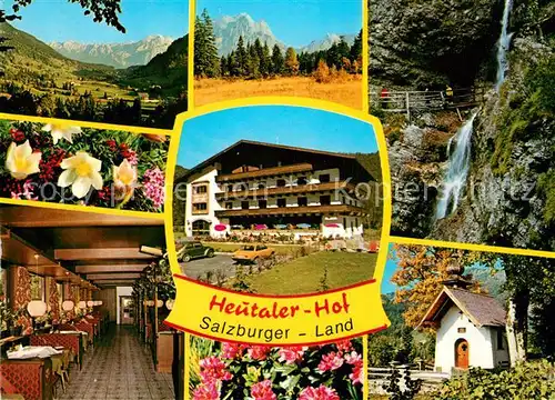 AK / Ansichtskarte Heutal_Unken Gasthof Pension Heutaler Hof Gaststube Wasserfall Kapelle Heutal Unken