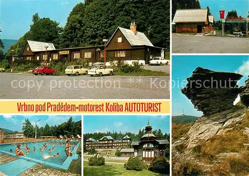 AK / Ansichtskarte Vrbno_pod_Pradedem Motorest Koliba Autoturist Freibad Felsen Natur Vrbno_pod_Pradedem