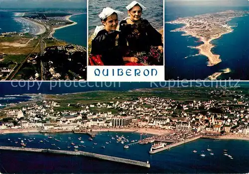 AK / Ansichtskarte Presqu_Ile_de_Quiberon Vue aerienne sur la presqu ile et Port Maria Costumes Presqu_Ile_de_Quiberon