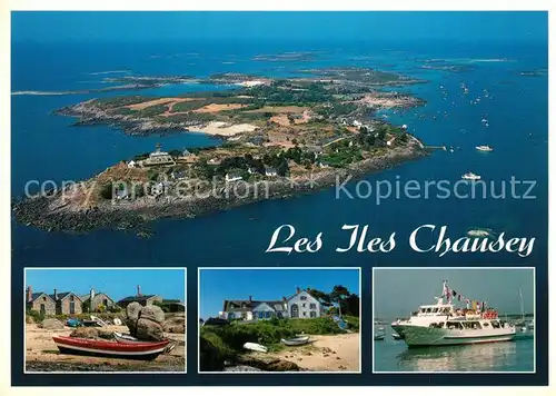 AK / Ansichtskarte Iles_Chausey Vue aerienne Plage Bateau Iles_Chausey