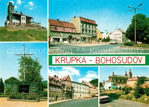AK / Ansichtskarte Krupka Bohosudov Komari vizka Stred mesta Pamatnik obetem pochodu smrti Domy u muzea Kloster Krupka