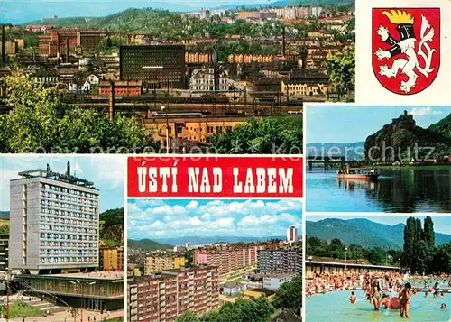 AK / Ansichtskarte Usti_nad_Labem Celkovy pohled Hrad Strekov Interhotel Bohemia Sidliste Na Skrivanku Thermalni koupaliste Usti_nad_Labem