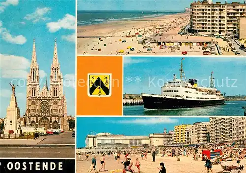 AK / Ansichtskarte Oostende_Ostende Kirche Strand Fahrgastschiff Kursaal 