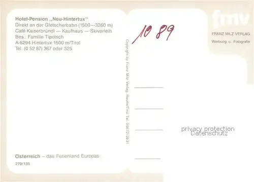 AK / Ansichtskarte Hintertux_Zillertal Hotel Pension Neu Hintertux Landschaftspanorama Alpen Hintertux_Zillertal