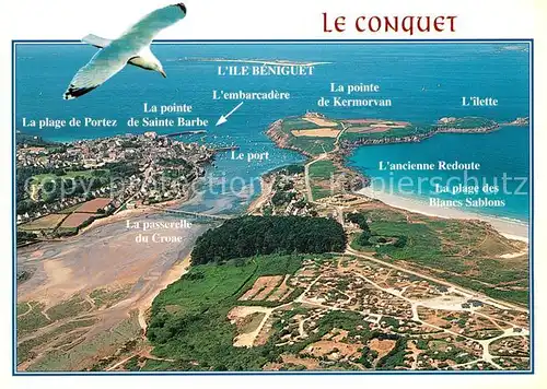 AK / Ansichtskarte Le_Conquet Vue aerienne des Blancs Sablons Presqu ile de Kermorvan Point Sainte Barbe et le port Le_Conquet