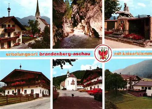 AK / Ansichtskarte Brandenberg_Tirol Ascherhof Pfarrkirche Kaiserklamm Kriegerdenkmal Schneiderhof Aschau Kapelle Gasthof Brandenberg Tirol