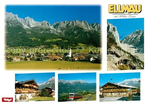 AK / Ansichtskarte Ellmau_Tirol Gesamtansicht mit Alpenpanorama Kaisergebirge Wandern Hotel Eisenbahn Ellmau Tirol