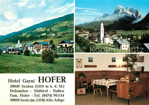 AK / Ansichtskarte Sexten_Sesto_Suedtirol Hotel Hofer Ortsansicht mit Kirche Dolomiten Sexten_Sesto_Suedtirol