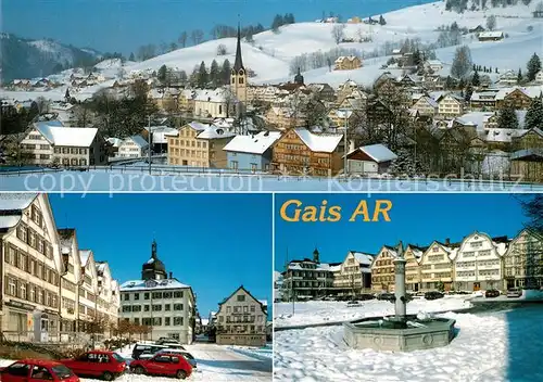 AK / Ansichtskarte Gais_AR Ortsansicht mit Kirche Marktplatz Brunnen im Winter Gais_AR