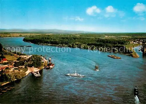 AK / Ansichtskarte Nierstein_Rhein Rheinfaehre Landskrone Kornsand Oppenheimer Hafen Fliegeraufnahme Nierstein_Rhein