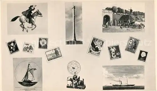 AK / Ansichtskarte Briefmarke_auf_Ak D?nemark Telegrafie Telefonie Radio  Briefmarke_auf_Ak