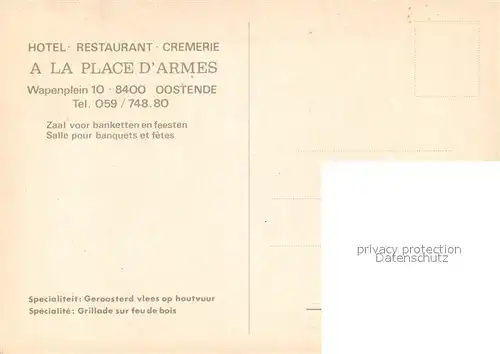 AK / Ansichtskarte Oostende_Ostende Hotel La Place dArmes Salle pour banquets et fetes 