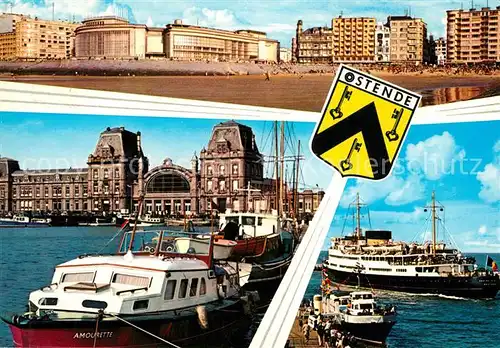AK / Ansichtskarte Oostende_Ostende Kursaal Bahnhof Fahrgastschiff 