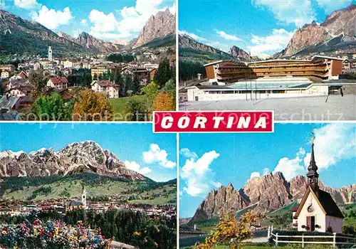 AK / Ansichtskarte Cortina_d_Ampezzo Panorama Stadion Kapelle Cortina_d_Ampezzo