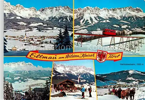 AK / Ansichtskarte Ellmau_Tirol Panorama Hartkaiser Standseilbahn Wilder Kaiser Ruebezahlhuette Pferdeschlitten Ellmau Tirol