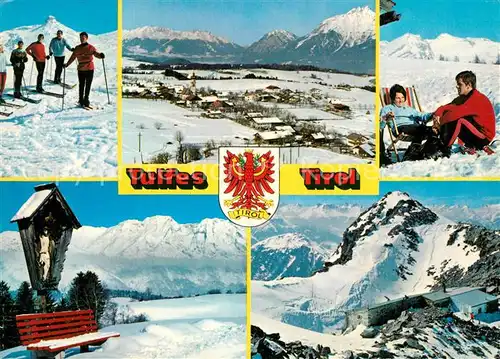 AK / Ansichtskarte Tulfes_Tirol Winterlandschaften Wegkreuz Skifahrer Tulfes Tirol