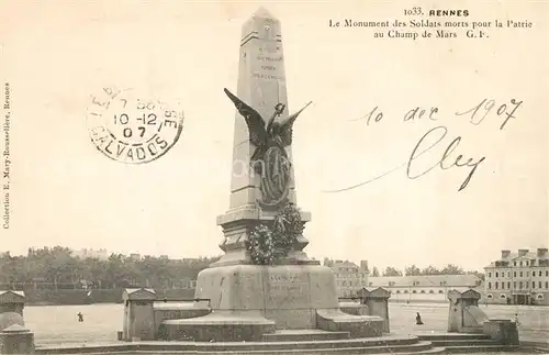 AK / Ansichtskarte Rennes_Ille et Vilaine Monument des Soldats morts pour la Patrie au Champ de Mars 