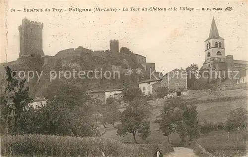 AK / Ansichtskarte Polignac_Haute Loire La Tour du Chateau et le Village Eglise Polignac Haute Loire