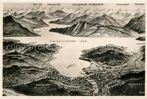 AK / Ansichtskarte Vierwaldstaettersee_SZ und Umgebung Alpen aus der Vogelperspektive Kuenstlerkarte Vierwaldstaettersee_SZ