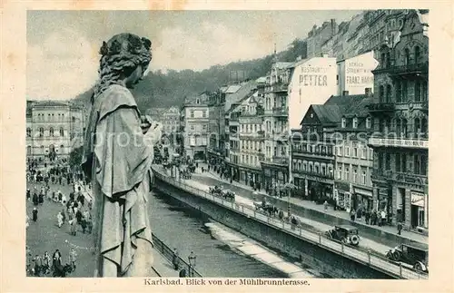 AK / Ansichtskarte Karlsbad_Eger Blick von der Muehlbrunnterrasse Statue Karlsbad_Eger