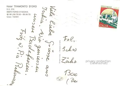 AK / Ansichtskarte Forio_d_Ischia Hotel Tramonto d Oro Swimming Pool Hallenbad Forio_d_Ischia