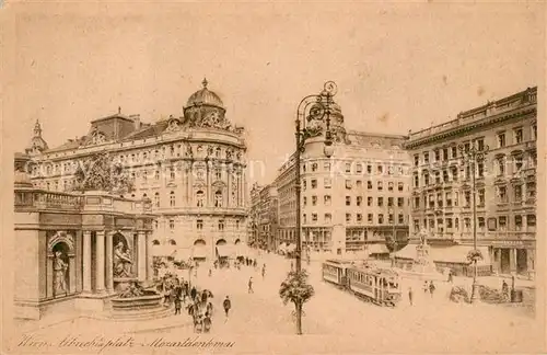 AK / Ansichtskarte Wien Albrechtsplatz Mozartdenkmal Strassenbahn Wien