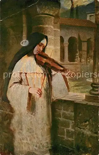 AK / Ansichtskarte Kaulbach_Hermann Ave Maria Nonne Geige  