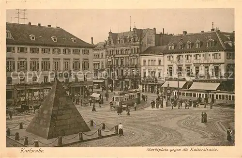 AK / Ansichtskarte Strassenbahn Karlsruhe Marktplatz Kaiserstrasse Wiener Cafe Central 