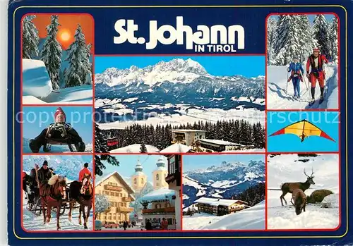 AK / Ansichtskarte St_Johann_Tirol Panorama Teilansichten Pferdeschlitten Langlauf Drachenflieger Hirsche St_Johann_Tirol