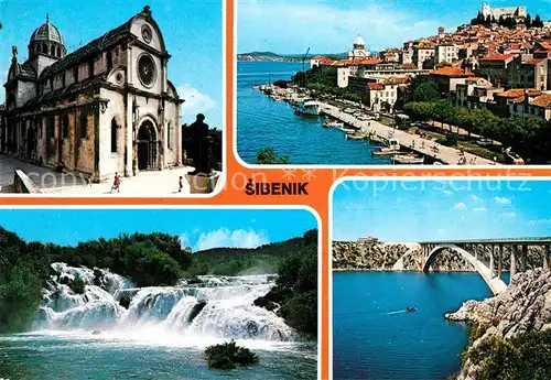 AK / Ansichtskarte Sibenik Kirche Panorama Wasserfall Bruecke Sibenik