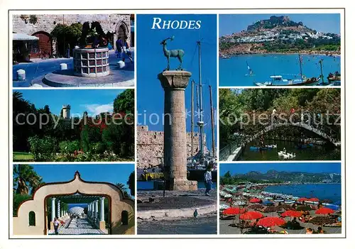 AK / Ansichtskarte Rhodes_Rhodos_Greece Statue Strand Panorama Hafen Rhodes_Rhodos_Greece