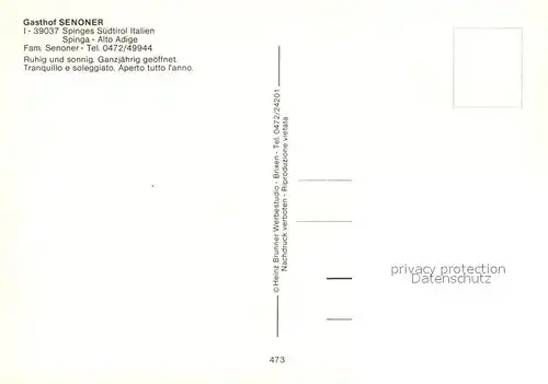 AK / Ansichtskarte Spinges Gasthof Senoner Spinges