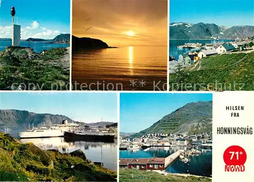 AK / Ansichtskarte Honningsvag Faehrschiffe Ortsansichten Abendstimmung Honningsvag
