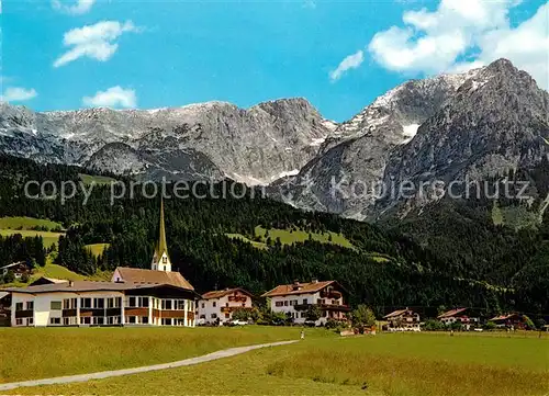 AK / Ansichtskarte Scheffau_Wilden_Kaiser Wilder Kaiser Panorama Kirche Scheffau_Wilden_Kaiser