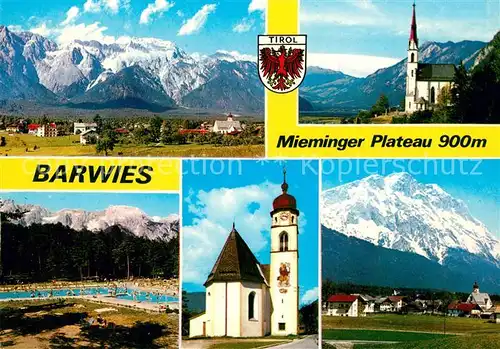AK / Ansichtskarte Barwies Mieminger Plateau Kirchen Panorama Freibad Barwies