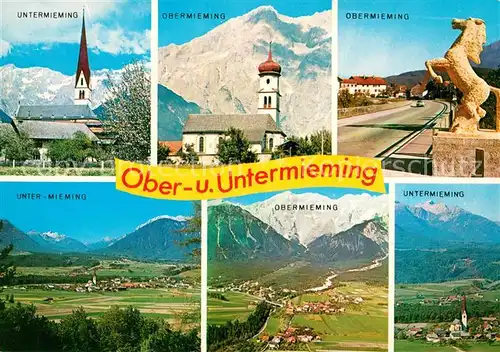 AK / Ansichtskarte Obermieming Untermieming Kirchen Pferdestatue Panoramen Obermieming
